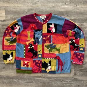 Vintage 2002 Susan Bristol Patchwork Dog Sweater Size XL